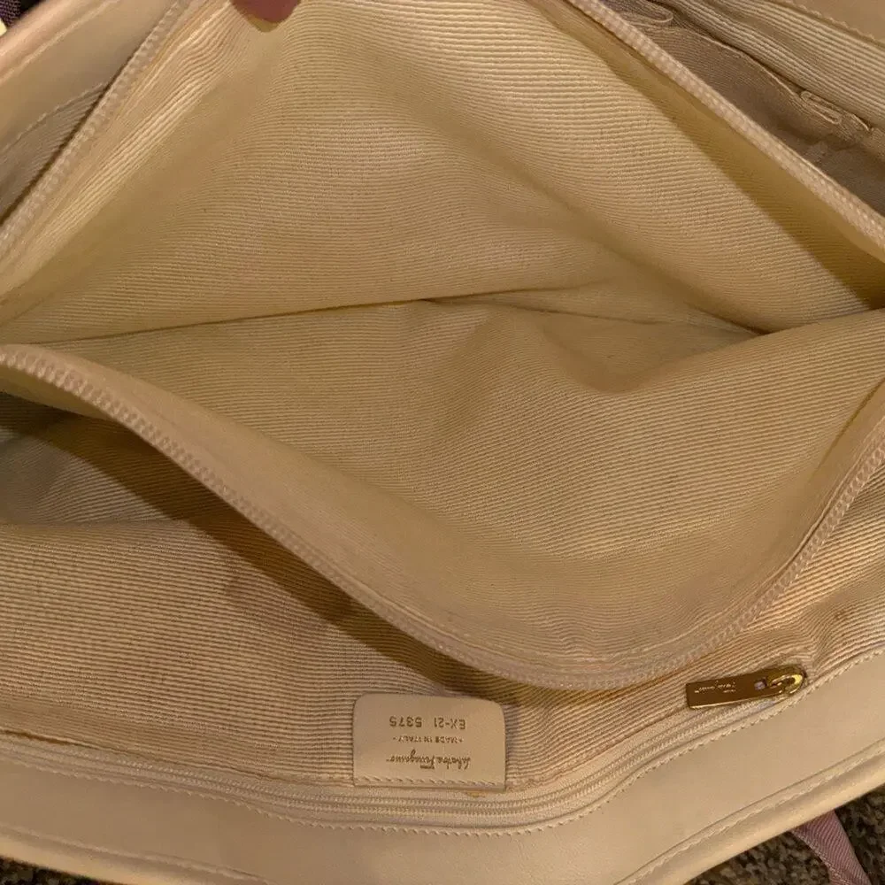 Ferragamo White Leather & Pink Gancini Satchel, Vintage